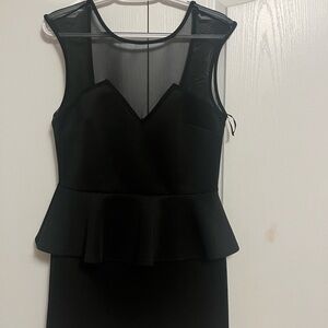 Black Peplum Mesh Mini Dress